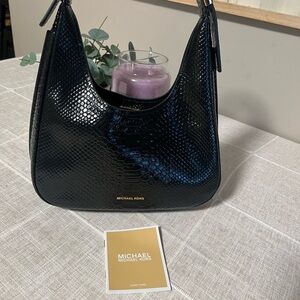 Michael Kors Black Croc-Embossed Hobo Shoulder Bag